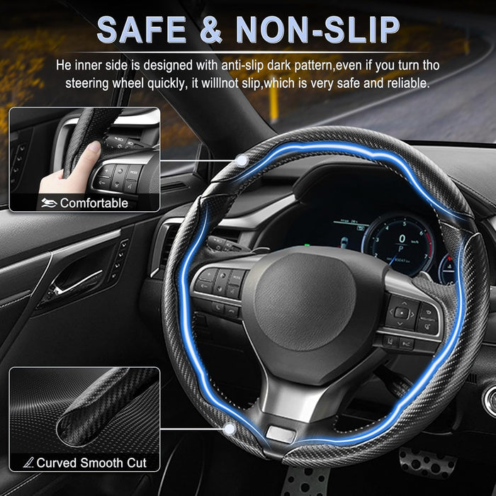 3pcs Carbon Fiber Anti-Skid Steering Wheel Cover, Waterproof & Segmented Butterfly Design, Universal 99% Vehicle Wheel C