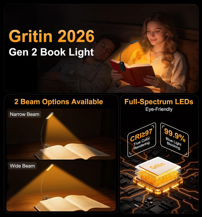 2026 Gen 2 Book Light for Reading- 30 Eye Caring Full Spectrum LED