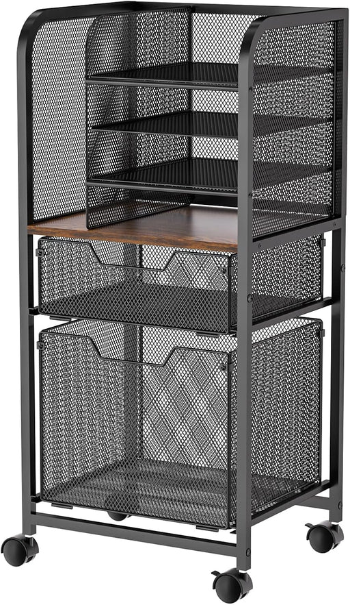 6-Tier Rolling File Cart Multi Mobile Drawer Cabinet Black