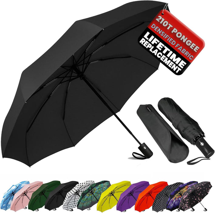 Compact Travel Umbrella - Windproof Auto Open/Close, Small Folding Umbrella for Rain - Lightweight & Durable with Fiberg
