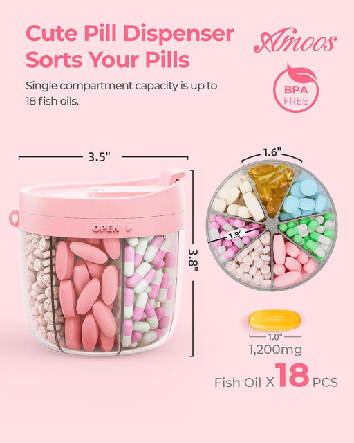 Cute Pill Dispenser with Anti-Mix Design, 7-Slot, BPA-Free, Patented