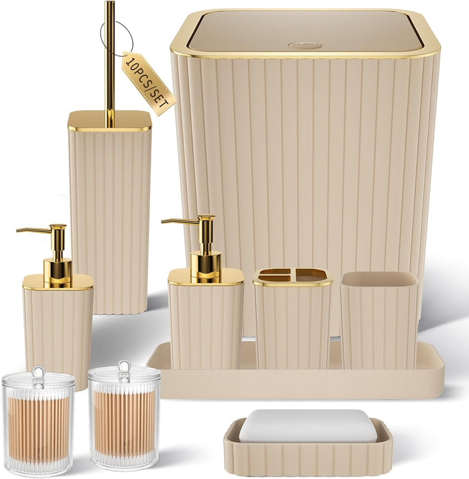 Bathroom Accessories Set - Gorgeous 10PC Beige Bathroom Set