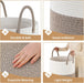 Laundry Basket Hamper Tall Rope Storage Woven for Blanket Toys Dirty Clothes in Living Room Bathroom Bedroom White & Bro