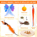 Interactive cat Toy, Automatic Cat Wand Toy with Stable Wooden Base, 2 PCS Detachable Cat Teaser, 5PCS Refills Replacement & Hanging Elastic String, Kitty Kitten Toys Feather Spring Bird Toy