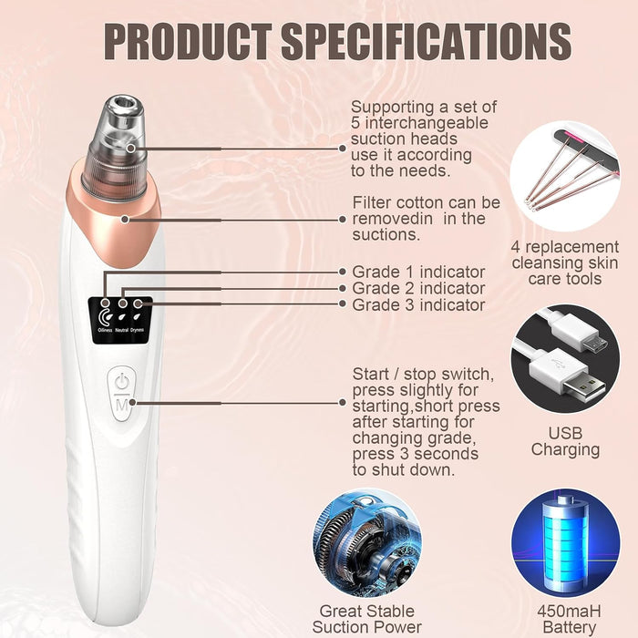 Blackhead Remover Pore Vacuum,Facial Pore Cleaner Blackhead Vacuum (Gold)