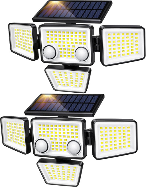 Solar Outdoor Lights - 3000LM 188 LED Motion Sensor Outdoor Lights, 4 Heads Security Light,IP65 Waterproof, Easy Install