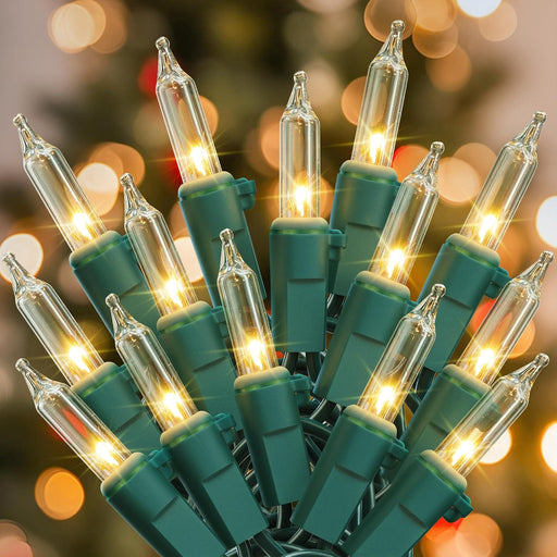 Christmas Lights,2 Pack 13ft 50 Count Incandescent Bulb Green Wire String Lights Connectable, Mini String Light for Indo