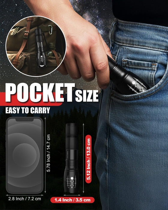LED Flashlight 2 Pack, Bright Tactical Torch High Lumens 5 Modes, Waterproof Zoomable Flash Light for Outdoor, Birthday 