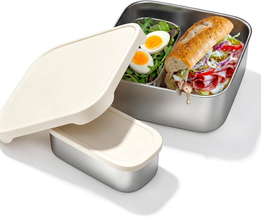 Stainless Steel Lunch Box, Sandwich & 2 Snack Containers, White