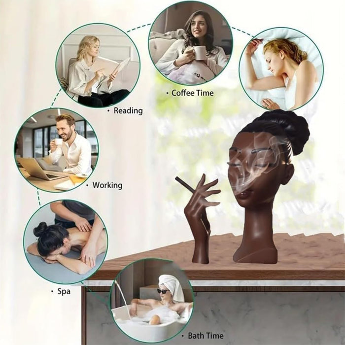 Incense Holder,Black Woman Smoking Head Incense Burner, Sophisticated and Elegant Headscents-Head Incense Burner,Desk Decor Suitable for Bedroom and Living Room (Eyes Closed)