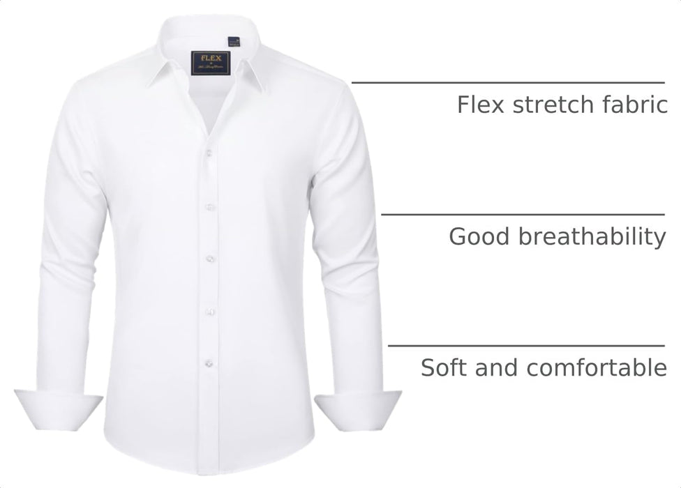 Men's Dress Shirts Solid Long Sleeve Stretch Wrinkle-Free Formal Shirt Business Casual Button Down Shirts