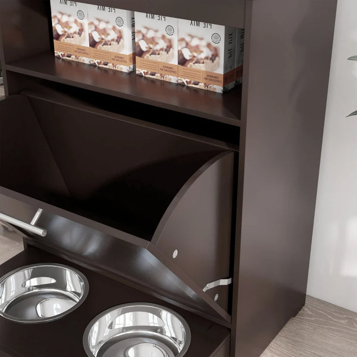 Raised-Bowl Pet Feeder Station with Storage Cabinet