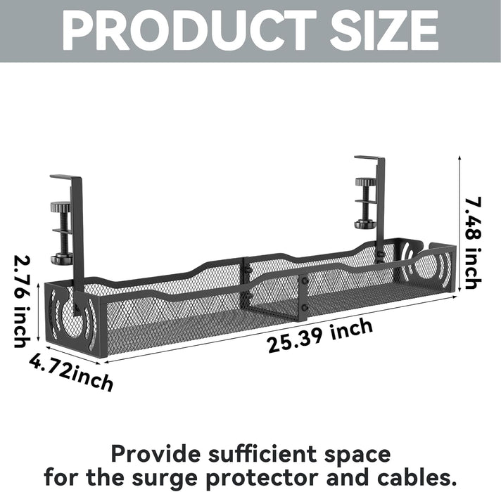 Cable Management, 25.3'' Under Desk Cable Management Tray No Drill