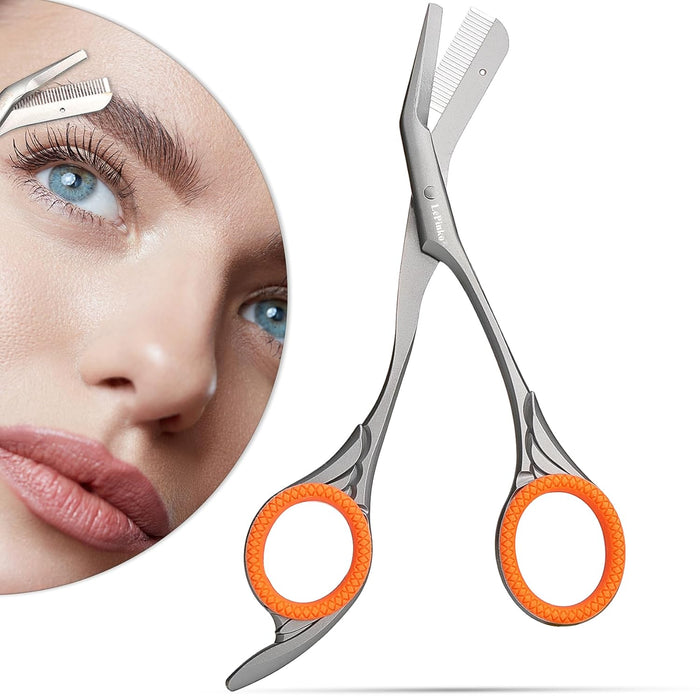 Eyebrow Scissors with Combs For Trimming and Shaping, Powder Steel, Gray