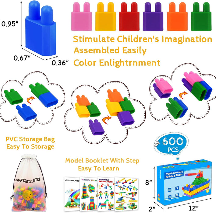 Kids 600pcs Set Building Blocks Construction Toy - Learning Playset STEM Educational Kit Child Branin Development Presch