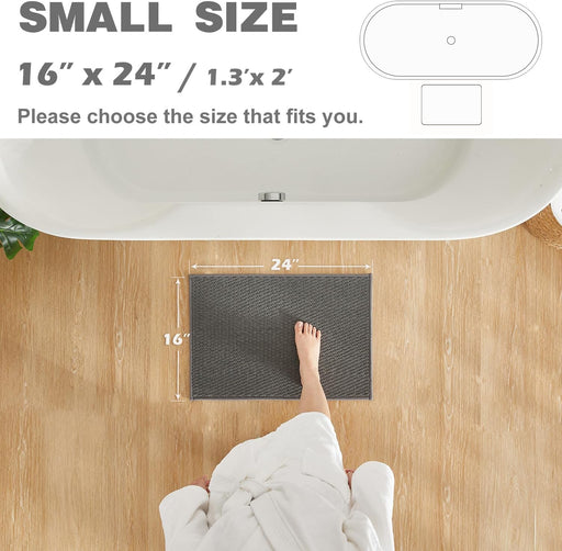 Bathroom Rugs Non Slip Washable, Super Absorbent Thin Bath Mat Small Quick Dry Low Pile Bathroom Rug, Dark Grey 16"x24"