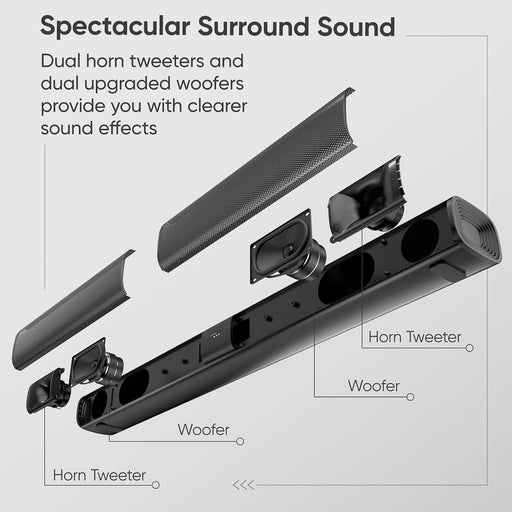 Sound Bar for Smart TV, 2‑in‑1 Detachable, 31" 80W Surround Sound