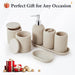 Bathroom Accessories Set - 7-Piece Resin Bathroom Set, Toothbrush Holders for Bathrooms, Soap Dispenser, Qtip Holder Dispenser, Tumbler, Soap Dish & Tray（Beige