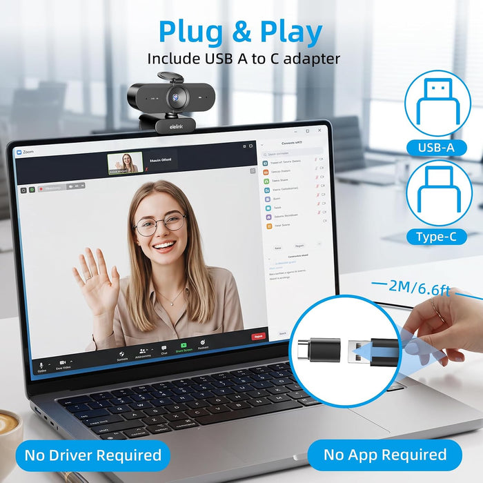 4K USB Webcam for PC,Auto Focus Streaming Web Cam,Dual Noise Reduction Mics