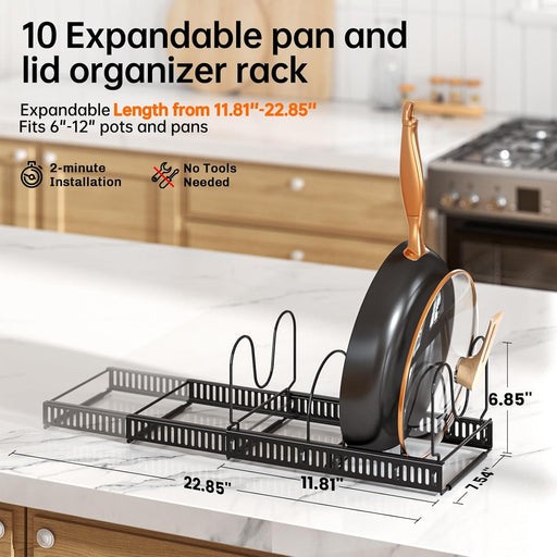 Expandable Pot Pan Lid Organizers inside Cabinet, 10 Divider-Black