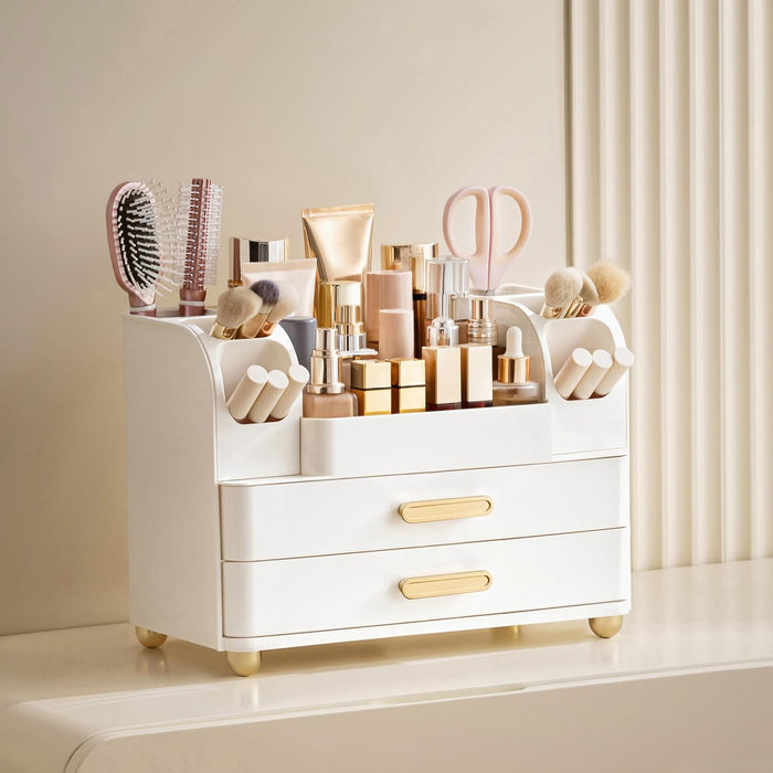 Makeup Organizer for Vanity with Brush Holder, Large Bathroom Countertop Cosmetic Organizer Skin Care Storage, Easy to S