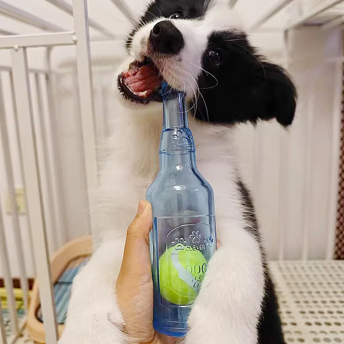 Dog Chew Toy Bite-Resistance Beer Bottle with Tennis Ball Toy Pet Puppy Teeth Grinding Dog Chewing Squeaky Interactive Toys