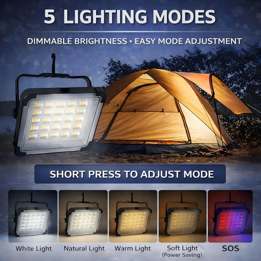 Solar Rechargeable Camping Work Light, 7200mAh Portable Flood Light