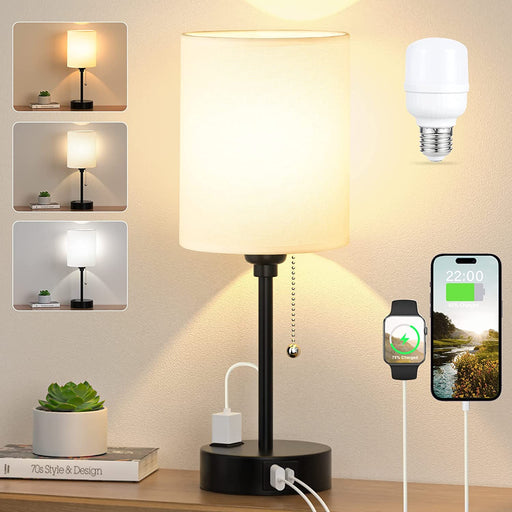 Bedside Table Lamp for Bedroom - Small Desk Lamp with USB Ports