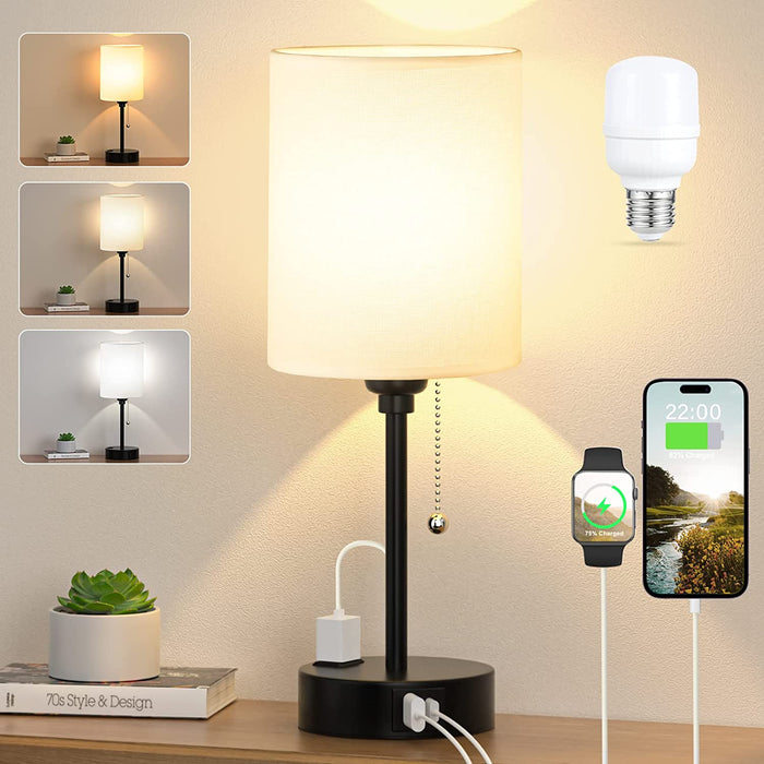 Bedside Table Lamp for Bedroom - Small Desk Lamp with USB Ports