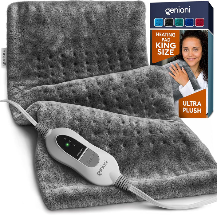 Electric Heating Pad for Back Pain & Cramps Relief, Electric Throw, Self Care Gifts for Women, Heating Pad for Neck & Shoulder, Machine Washable Microplush, Auto Shut Off (12"x24", Tabby Gray)