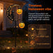 Solar Halloween Pumpkin Light, Black Cat Moon Garden Stake Light with 2 Pumpkin Lanterns, Waterproof Metal Solar Pathway
