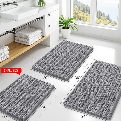 Bathroom Rugs 30X20, Extra Soft Rubber Backing Chenille Bath Mats