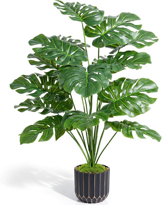 Fake Plants Monstera Plant, 28" Artificial Potted Plants Indoor with Black Gold Pot for Home Decor, Faux Plants Greenery