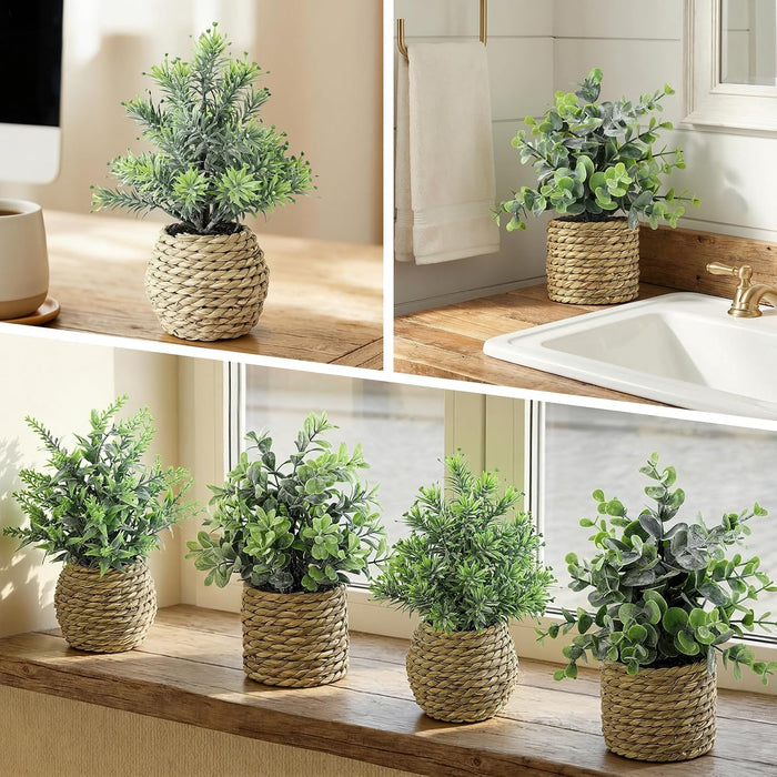 Small Fake Plants, 4 Pack Artificial Plants in Handwoven Seagrass Baskets