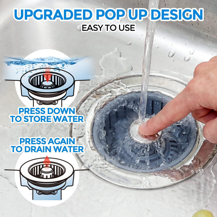 3 in 1 Kitchen Sink Drain Strainer Stopper Removable Basket Pop-Up