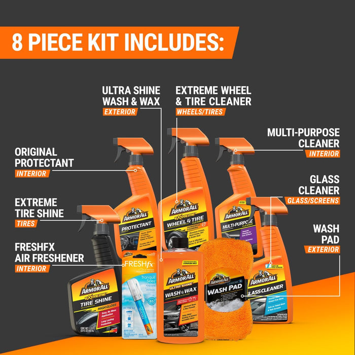 Ultimate Premier Car Care Kit, 8 Pieces, Includes Tire and Wheel Cleaners, Exterior and Interior Car Cleaning Supplies