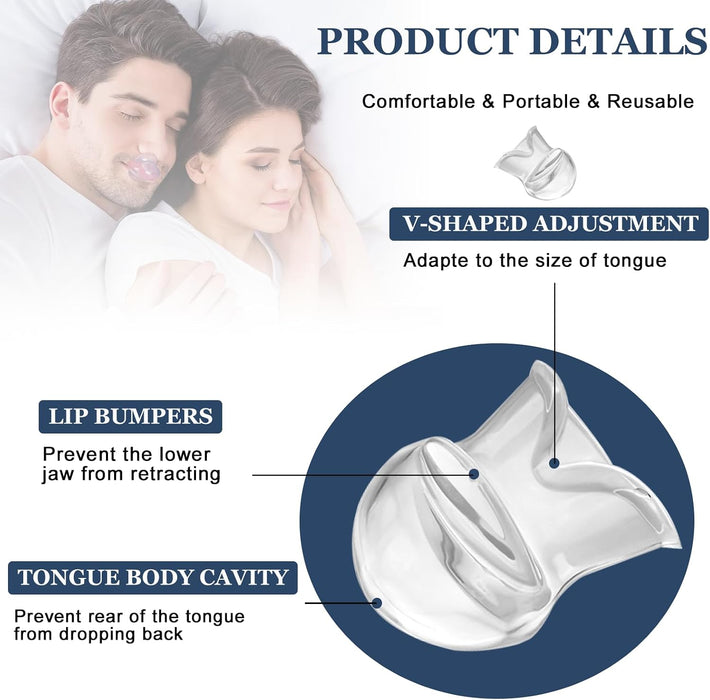 Tongue Stabilizing Device Mouthpiece - Anti-Snore Device, Reusable Snore Solution Stopper for Men/Women - AS01