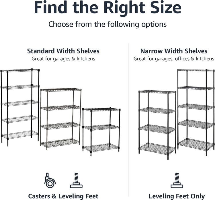 4-Shelf Steel Wire Storage Shelves for Garage, Adjustable Metal Shelving Unit, 200 lbs Per Shelf, 23.2" W x 48" H x 13.4" D, Black