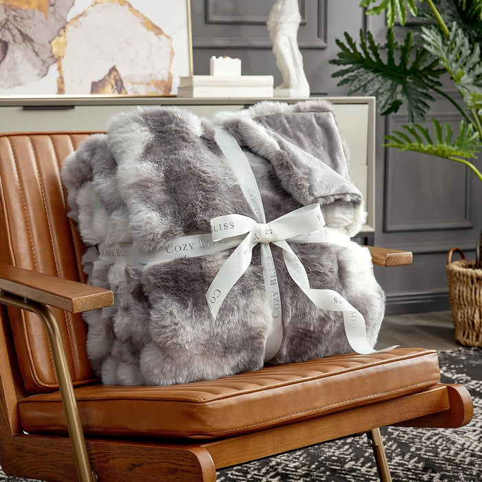 Faux Fur Throw Blanket for Couch, Fuzzy Soft Plush Thick Bubble Blanket for Sofa Bedroom Living Room, 50 * 60 Inches Tie-dye Taupe