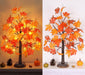 1 Pack 24 Inch Fall Maple Tree with 48LED Battery Operated Lighted Tabletop Artificial Tree with Pumpkin Acorn Maple Fal