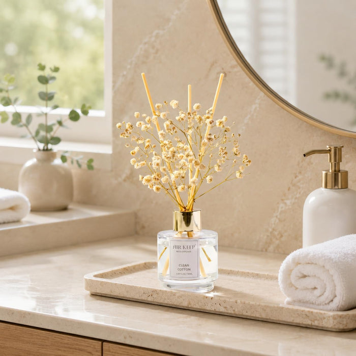 Reed Diffuser Set of 3,Clean Cotton White Jasmine White Tea Oil Reed Diffusers for Bedroom Living Room Office Aromatherapy Oil Reed Diffuser for Gift 50ml x 3