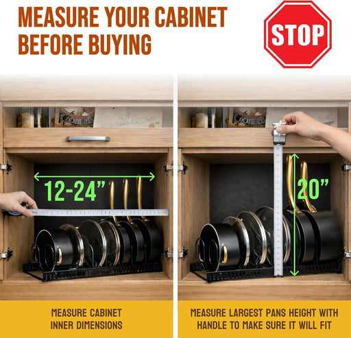 Adjustable Bakeware Pots and Pans Organizer Under Cabinet,11 Dividers Cookie Sheet Baking Pan Pot Lid Organizers