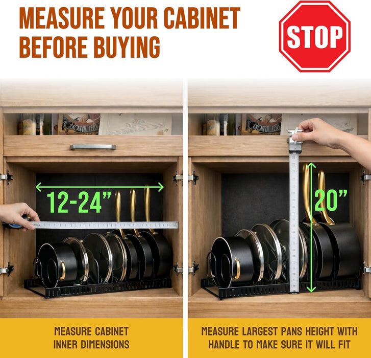 Adjustable Bakeware Pots and Pans Organizer Under Cabinet,11 Dividers Cookie Sheet Baking Pan Pot Lid Organizers