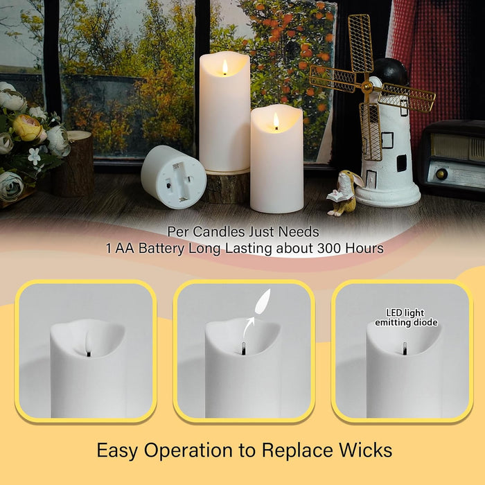 Flameless Candles with Remote, Battery Operated Flickering Flameless Candles, LED Candles with Timer 2/4/6/8H, with Realistic LED Candles Set of 9 (D3 x H 3" 4" 5" 6" 7") (White)