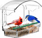 Clear Acrylic Window Bird Feeder for Outside with 4 Strong Suction Cups and Detachable Seed Tray, Highly Transparent Outdoor Viewing Birdfeeder, Wild Bird House Box