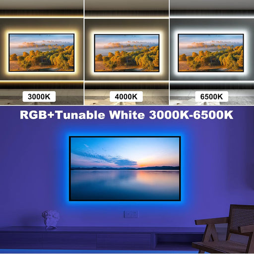 Bluetooth RGBWW LED Lights for 50-55 Inch TV With App Control, RGB+Tunable White 3000K-6500K Backlight With RF Remote, M