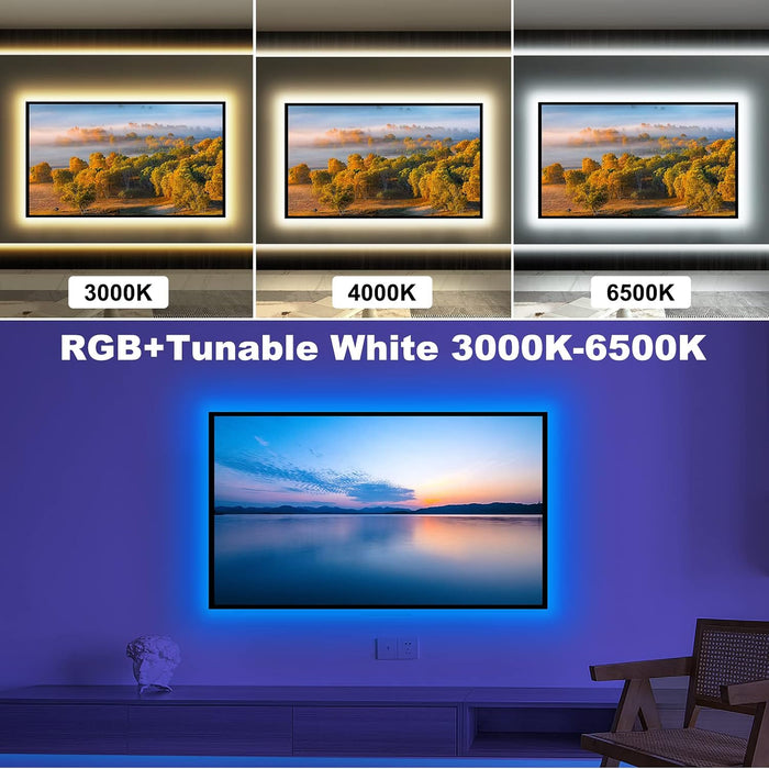 Bluetooth RGBWW LED Lights for 50-55 Inch TV With App Control, RGB+Tunable White 3000K-6500K Backlight With RF Remote, M