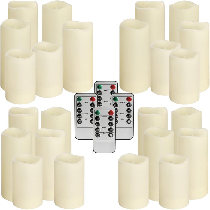 Set of 24 Waterproof Outdoor Flameless Candles, LED Candles with 4 Remote and Timer,(H 4" 5" 6" x D 2.2"),for Christmas,