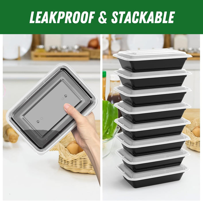 50 Pack (100-Piece) 32 oz Meal Prep Containers with Easy Open Lids, Black