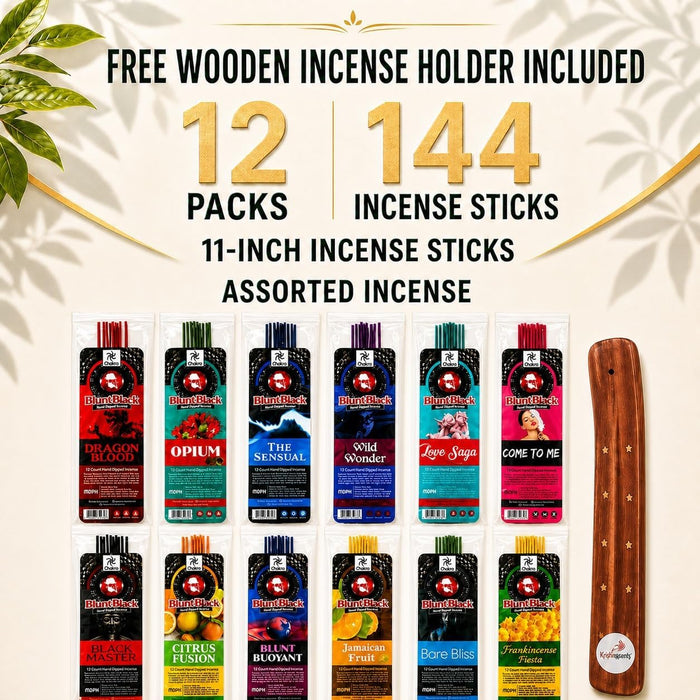 Blunt Black Incense Sticks, 12 Assorted Packs, 144 Count